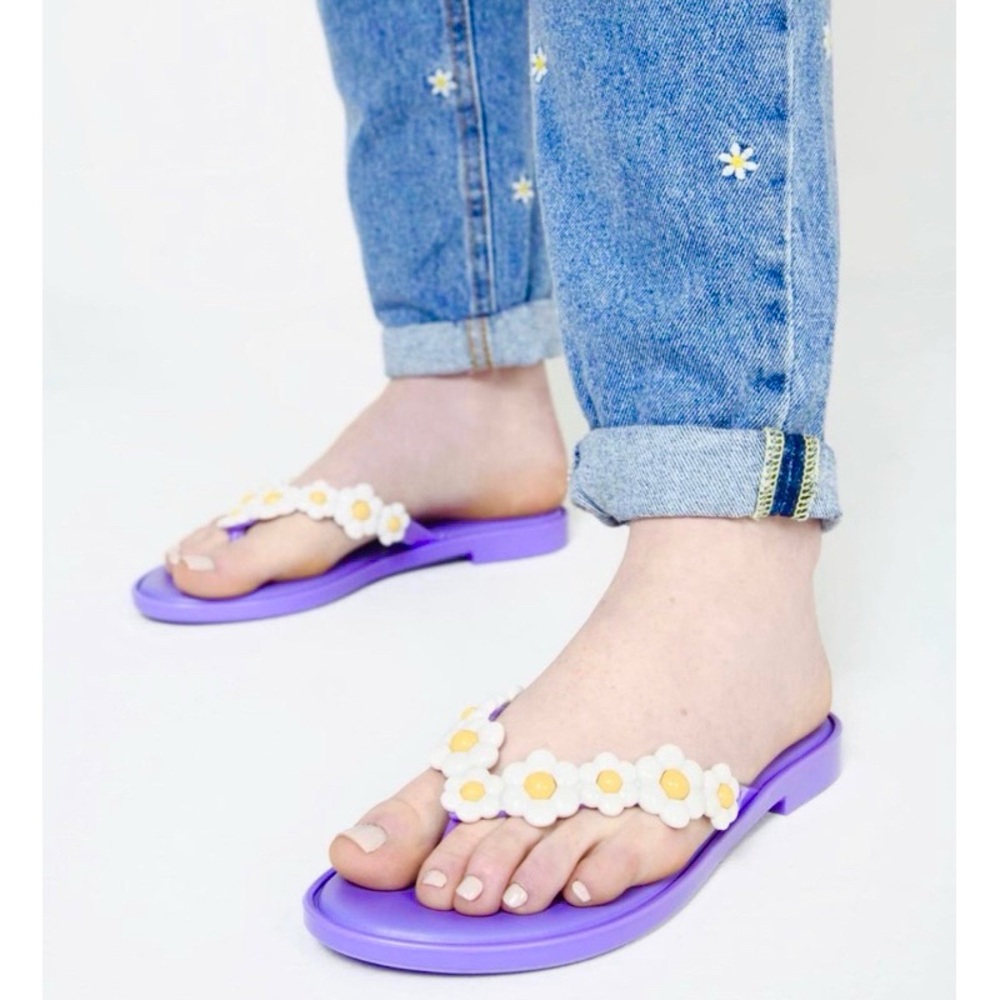 Melissa Lavender Sandals with White Floral Design Size 7 - Picture 2 of 8